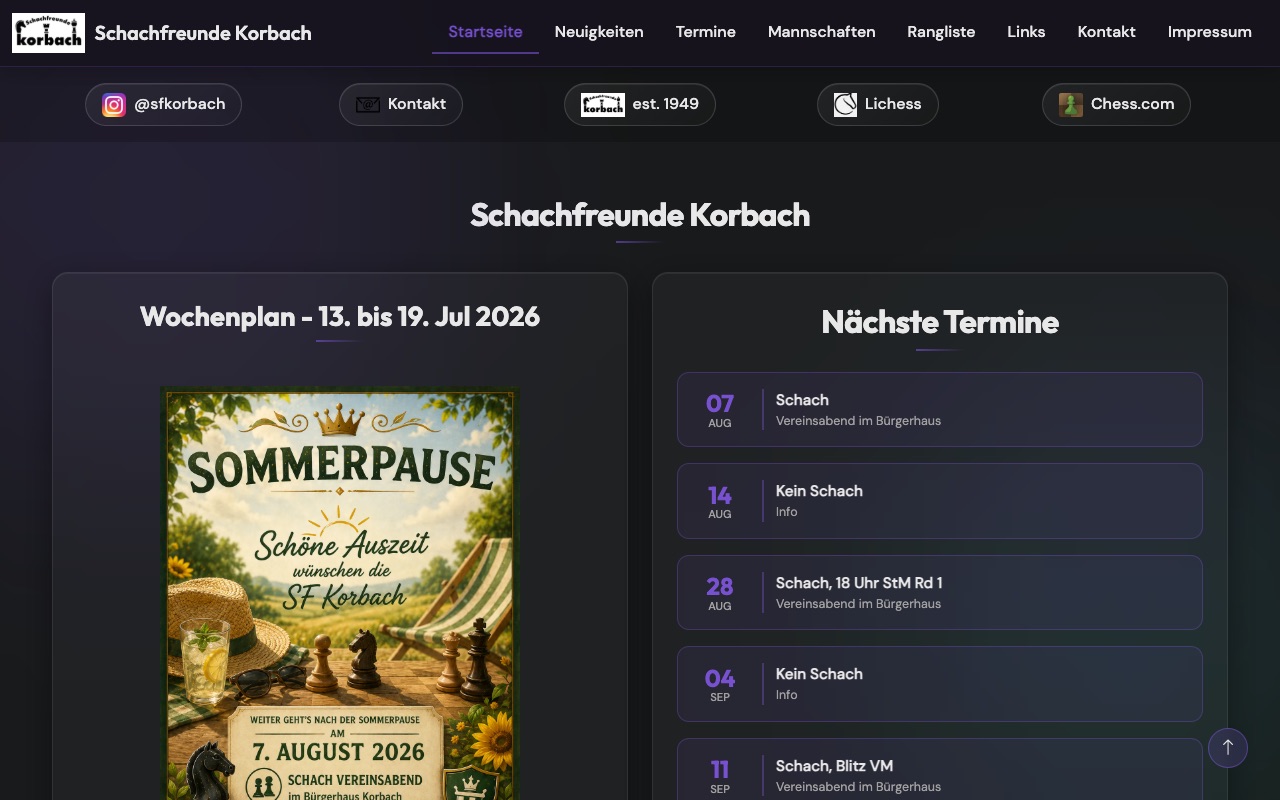SF Korbach Website mit News und Team-Bereich